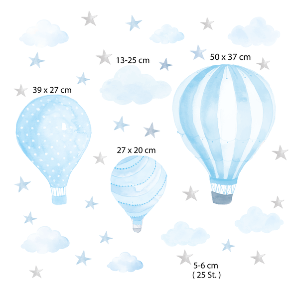 Heißluftballons "Wolken&Sterne" Blau Wandsticker