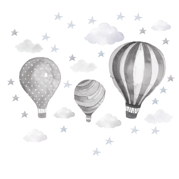 Heißluftballons "Wolken&Sterne" Anthrazit Wandsticker