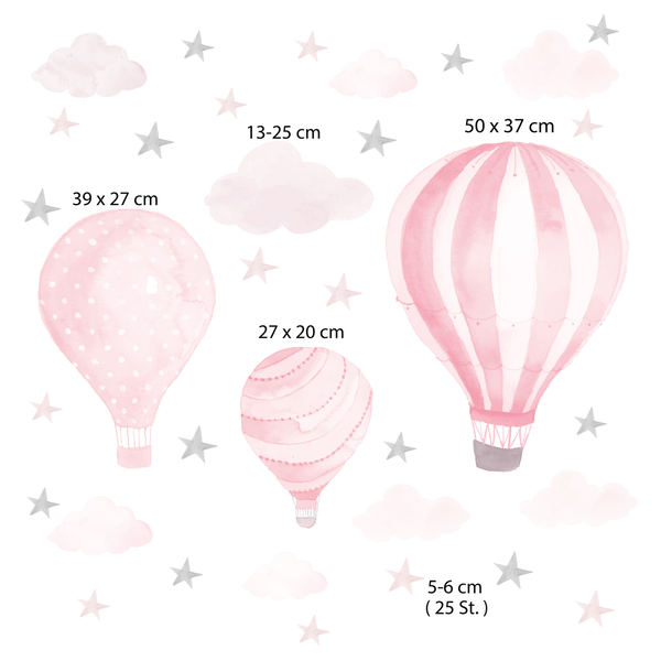 Heißluftballons "Wolken&Sterne" Rosa Wandsticker