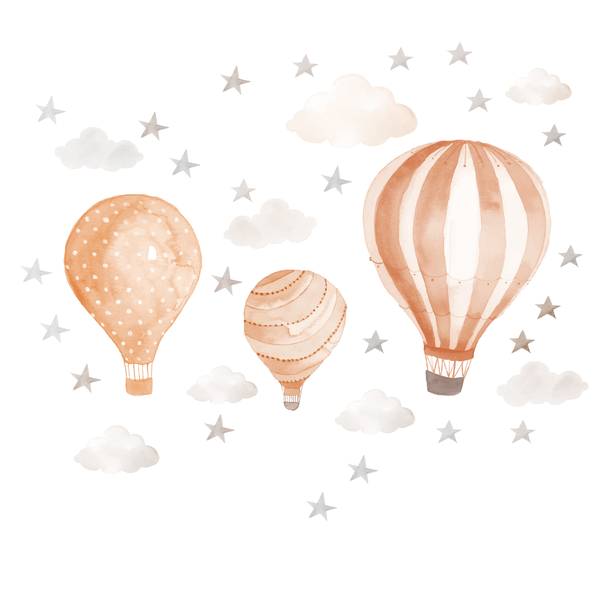 Heißluftballons "Wolken&Sterne" Pfirsich Wandsticker