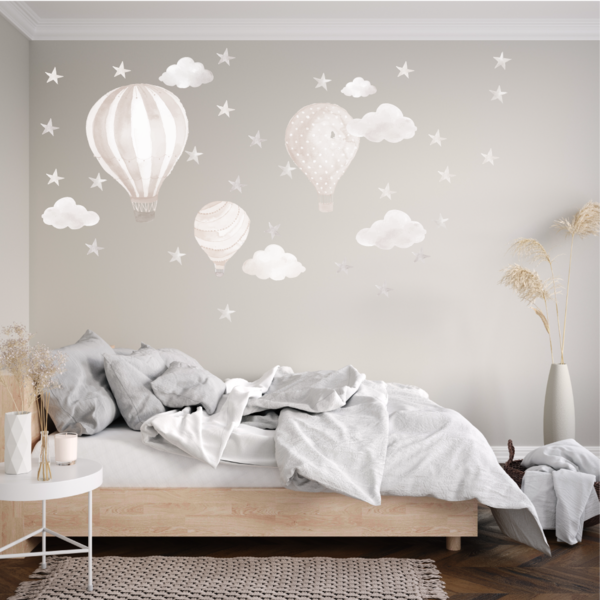 Heißluftballons "Wolken&Sterne" Beige Wandsticker