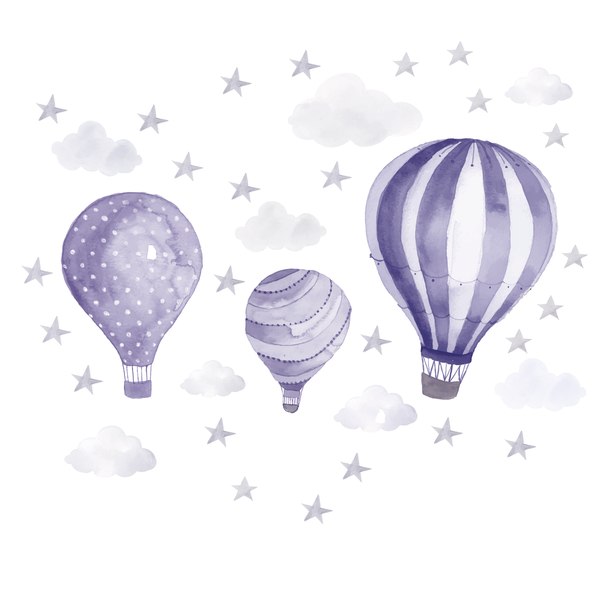 Heißluftballons "Wolken&Sterne" Violett Wandsticker