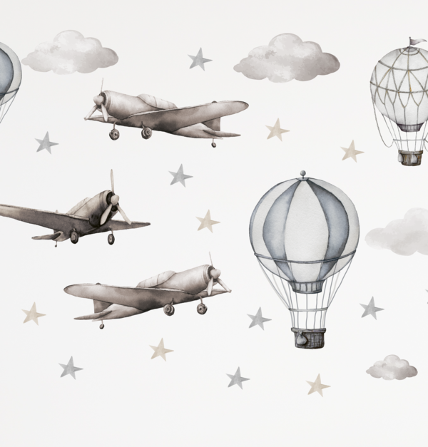 Heißluftballons "Retro Flugzeuge" Wandsticker